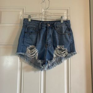 Machine high waisted frayed jean shorts